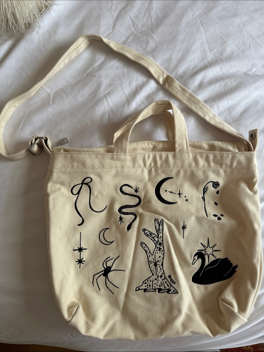 BAGGU Canvas Zodiac Print Tote Bag in Cream